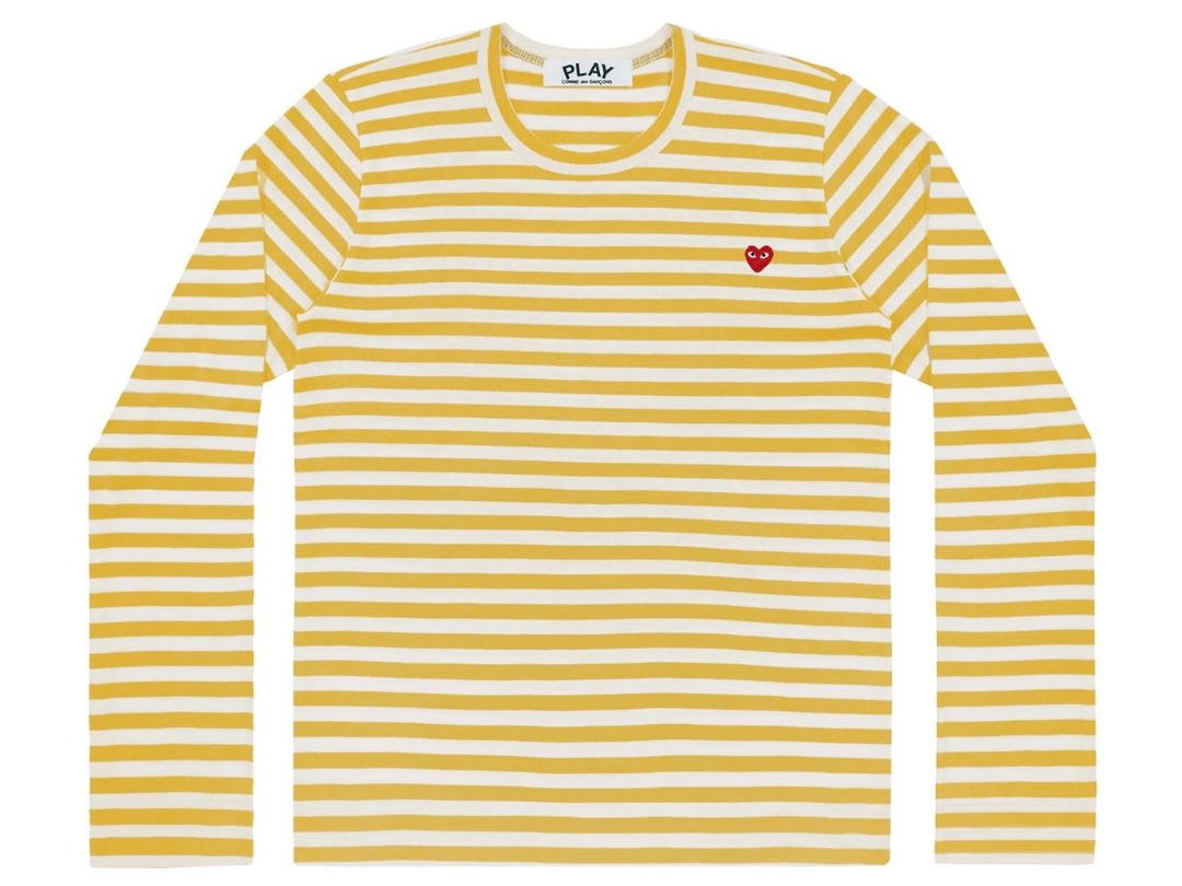 Comme des Garcons Comme des Garcons Colour Series Little Red Heart Striped Long-sleeved T-Shirt Yellow/White