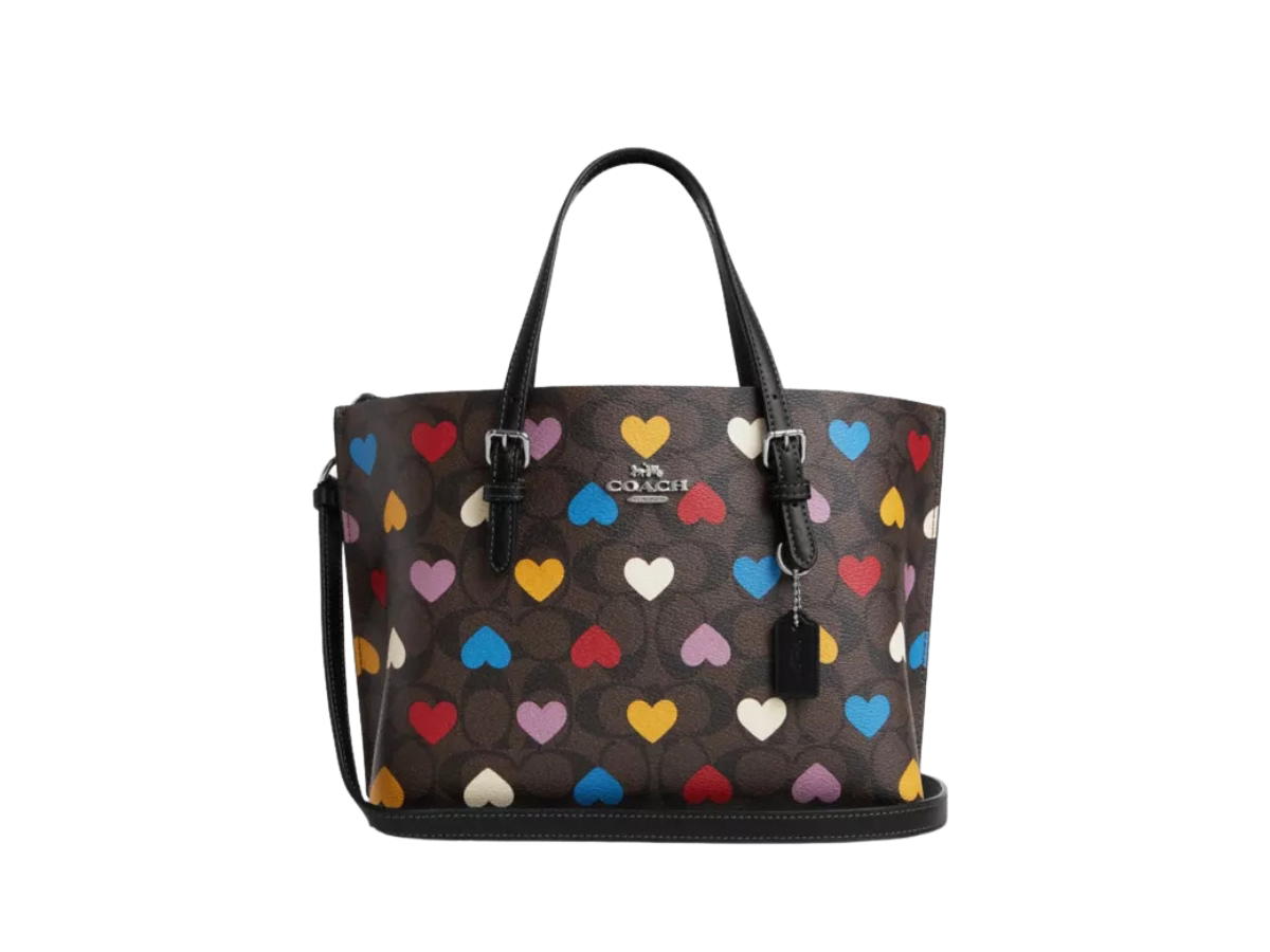 Coach Coach Mollie Tote 25 In Signature Canvas With Heart Print Brown Black