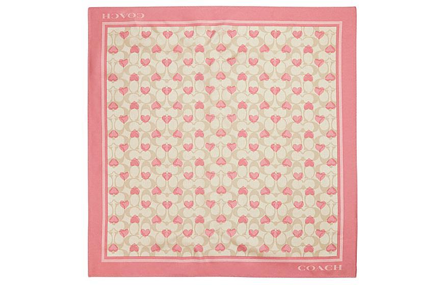 Coach Coach Signature Heart Silk Bandana Pink