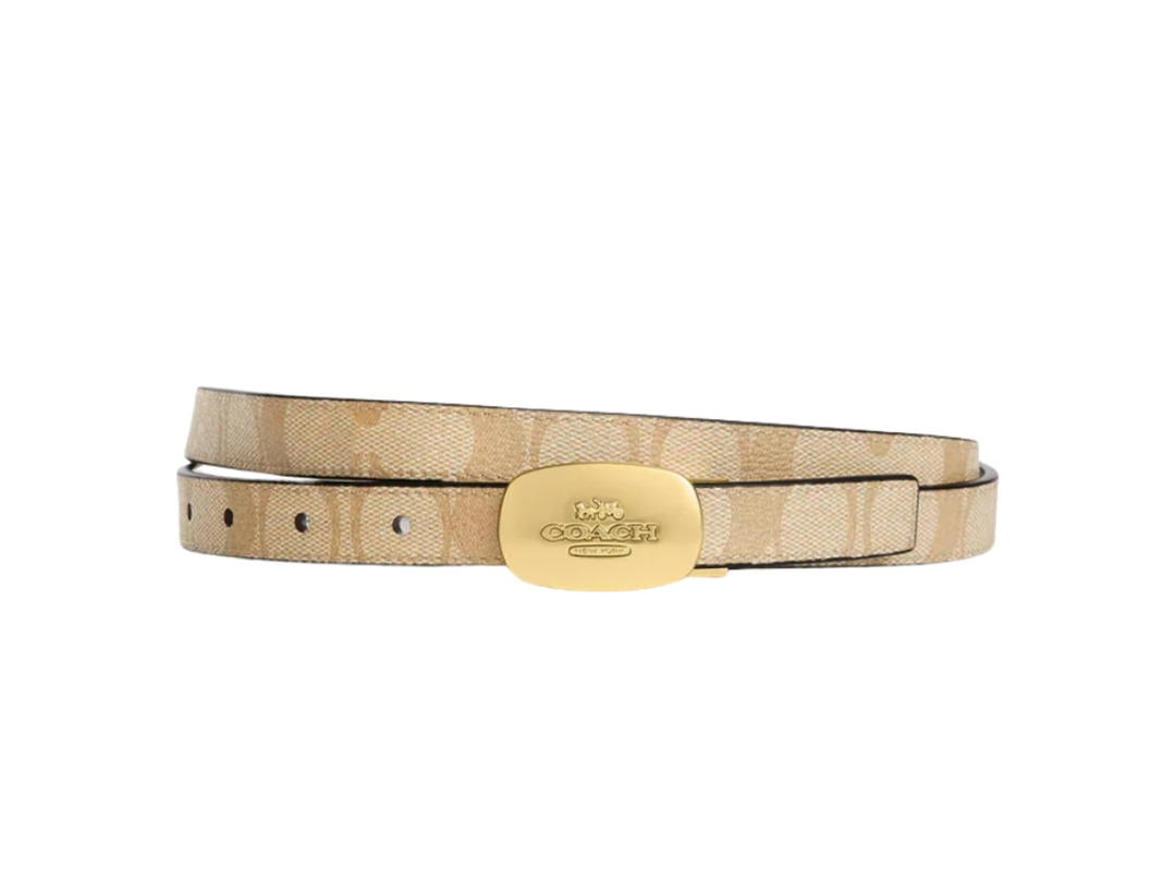 Coach Coach Signature Buckle Reversible Eliza Belt Gold Light Khaki Chalk