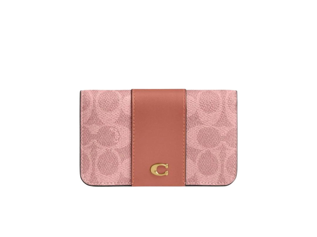 Coach Coach Essential Slim Card Case In Signature Canvas Brass Melon Pink