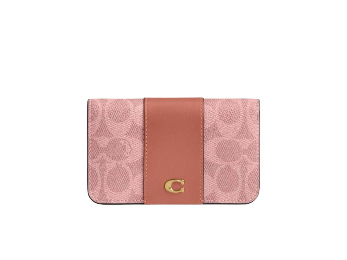 Coach Coach Essential Slim Card Case In Signature Canvas Brass Melon Pink