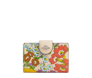 Buy Coach Medium Corner Zip Wallet With Floral Print Ivory Multicolor at Sasom – Authentic and Ready to Ship
