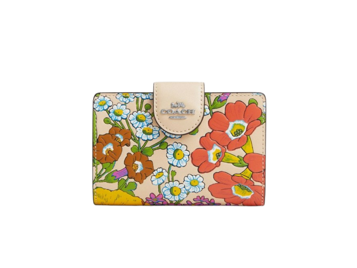 Coach Coach Medium Corner Zip Wallet With Floral Print Ivory Multicolor