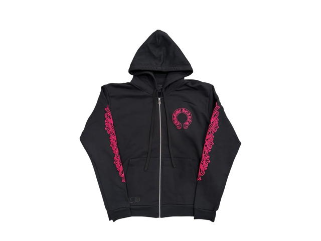 Chrome Hearts Chrome Hearts Horseshoe Floral Sleeve Zip Up Hoodie Pink Black - view 1