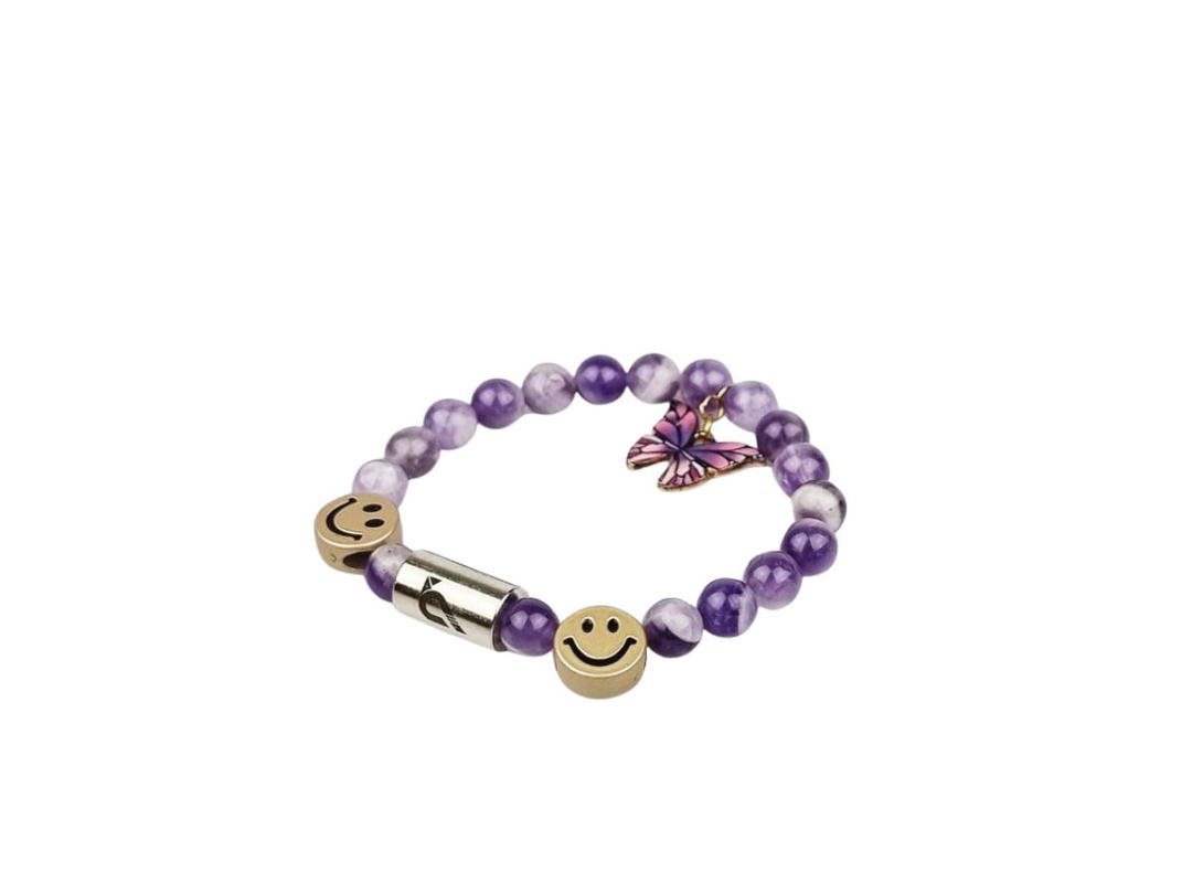 Crowcinz Crowcinz Butterfies Smiley Bracelet (Amethyst/Purple)