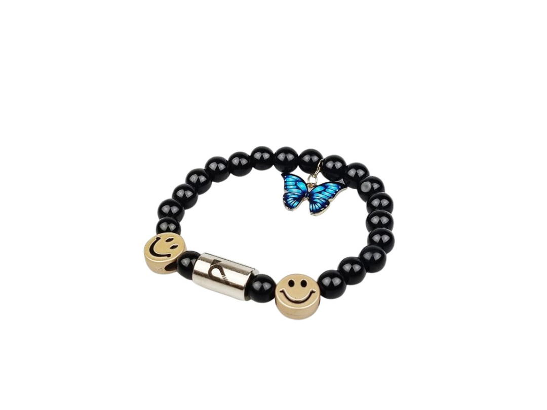 Crowcinz Crowcinz Butterfies Smiley Bracelet (Onyx/Blue)
