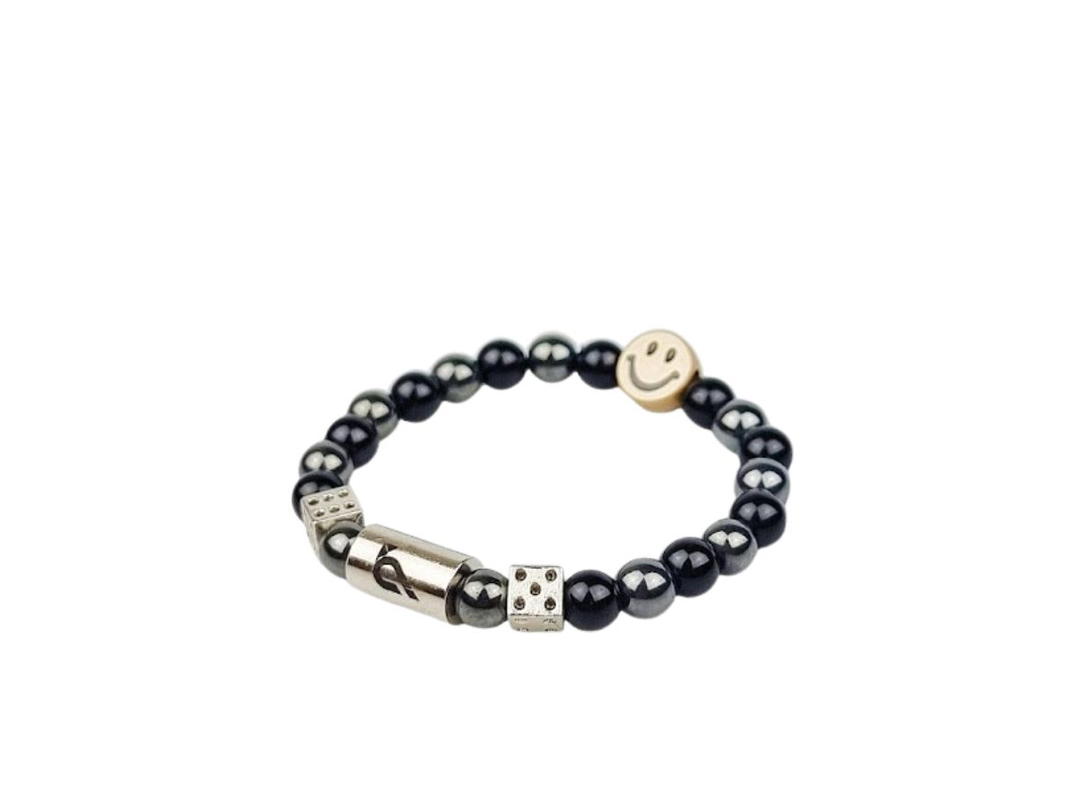 Crowcinz Crowcinz Dice Smiley Bracelet (Onyx&Hematile/V.2)