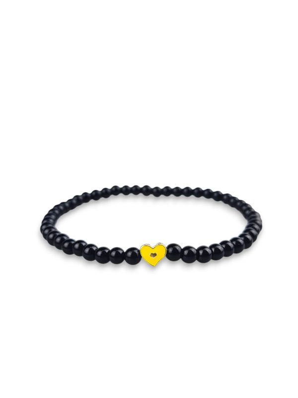 Crowcinz Crowcinz Heart Bracelet Silver Charm (ONYX4mm.) - view 3
