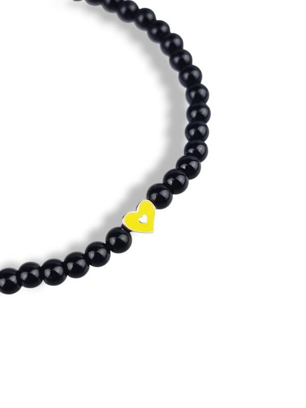 Crowcinz Crowcinz Heart Bracelet Silver Charm (ONYX4mm.) - view 4