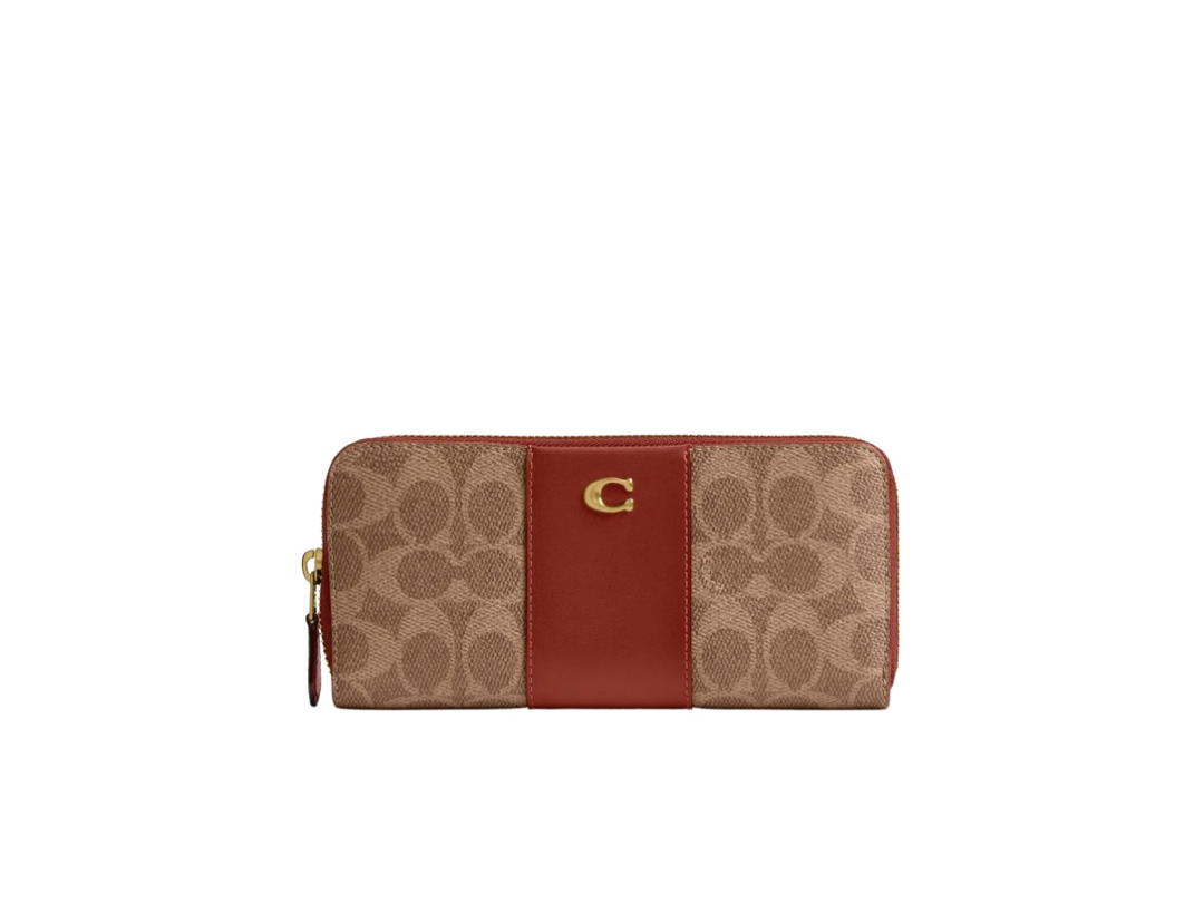 Coach Coach Essential Slim Accordion Zip Wallet In Signature Canvas With Gold Hardware Beige