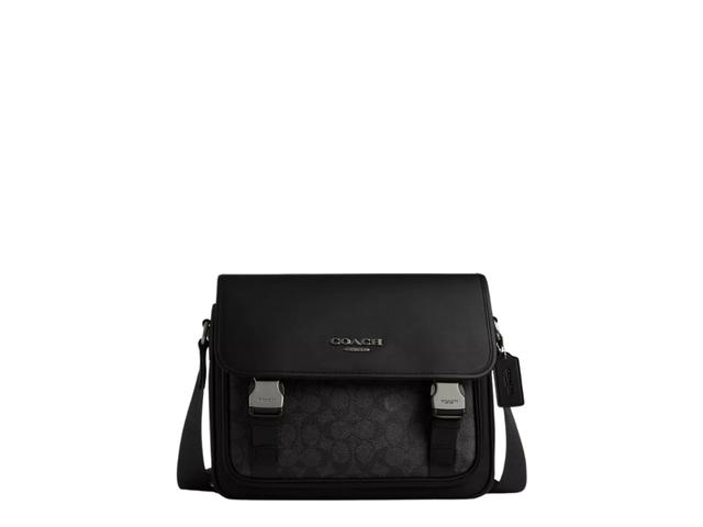 Coach Coach Racer Messenger In Signature Canvas With Silver Hardware Charcoal Black Gunmetal - view 1