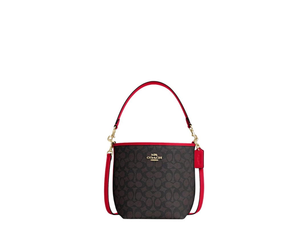 Coach Coach City Bucket Bag In Signature Canvas Walnut Bold Red