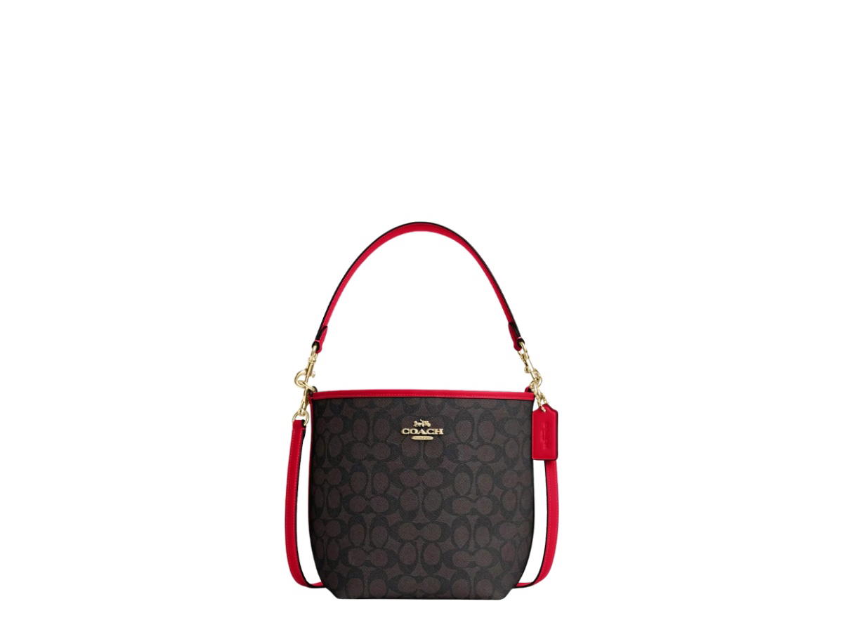 Coach Coach City Bucket Bag In Signature Canvas Walnut Bold Red