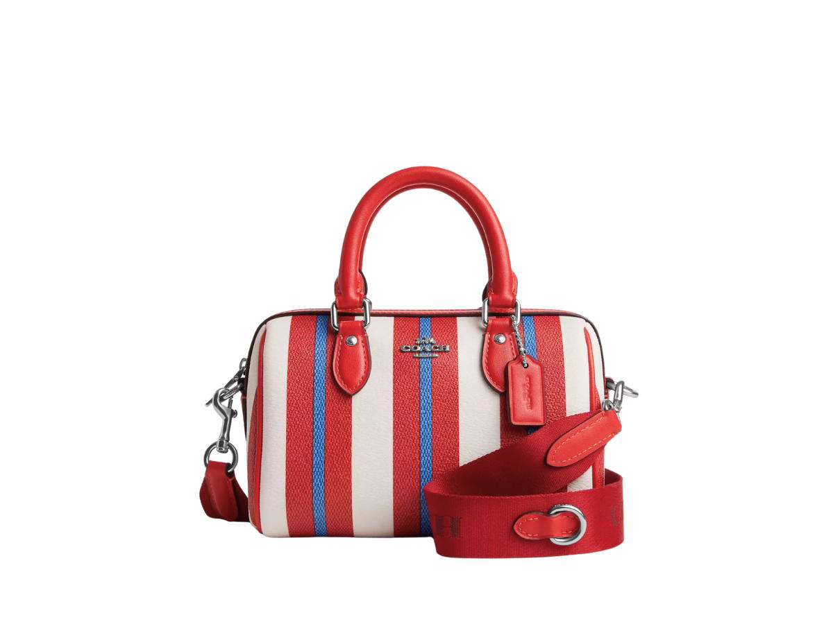 Coach Coach Mini Rowan Crossbody With Stripe Print Silver Chalk Multicolor