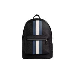 Buy Coach West Backpack In Signature Canvas With Varsity Stripe Gunmetal Charcoal Denim Chalk at Sasom – Authentic and Ready to Ship