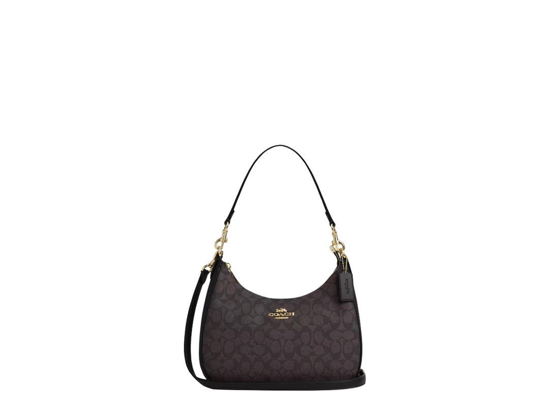 Coach Coach Teri Hobo Bag In Signature Canvas Walnut Black