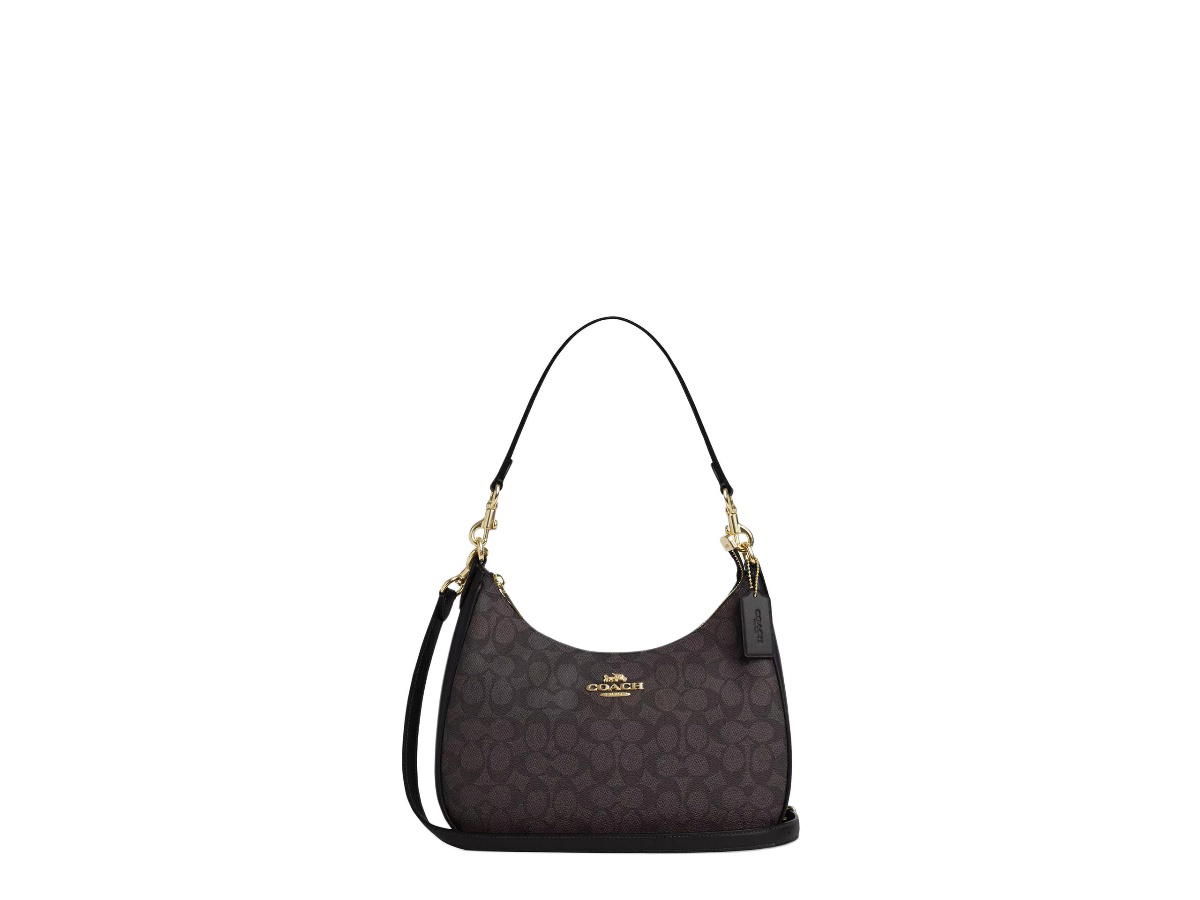 Coach Coach Teri Hobo Bag In Signature Canvas Walnut Black