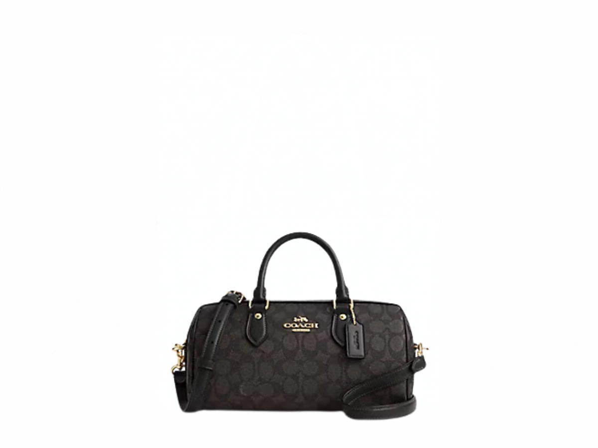 Coach Coach Rowan Long Satchel Bag Signature Canvas Gold Walnut Black