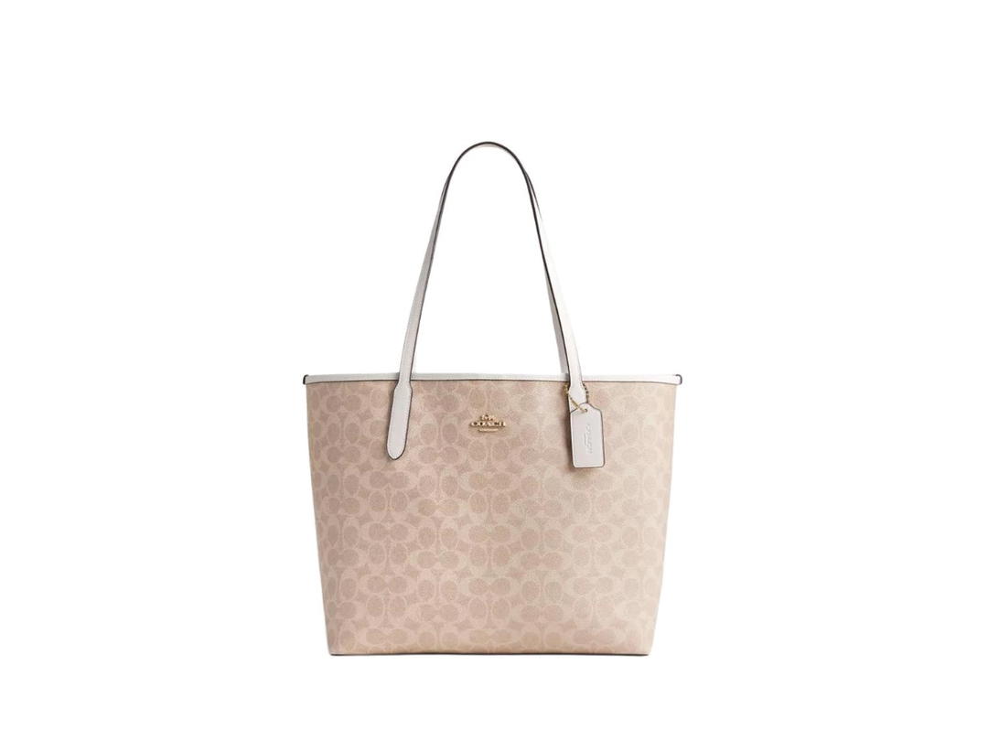 Coach Coach City Tote Bag In Signature Canvas Gold Sand Chalk Large Size