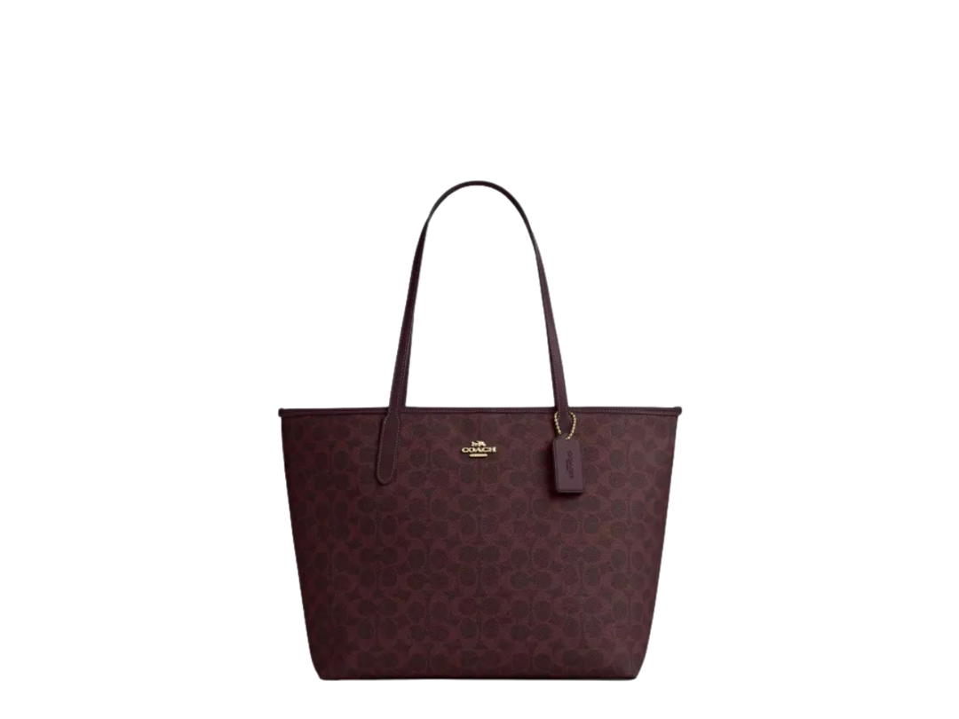 Coach Coach City Tote Bag In Signature Canvas Black Currant