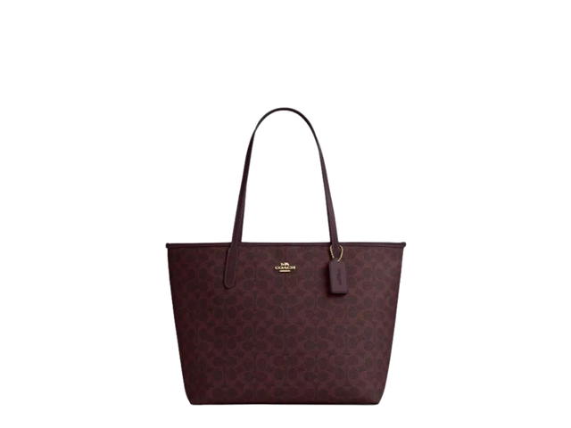 Coach Coach City Tote Bag In Signature Canvas Black Currant - view 1