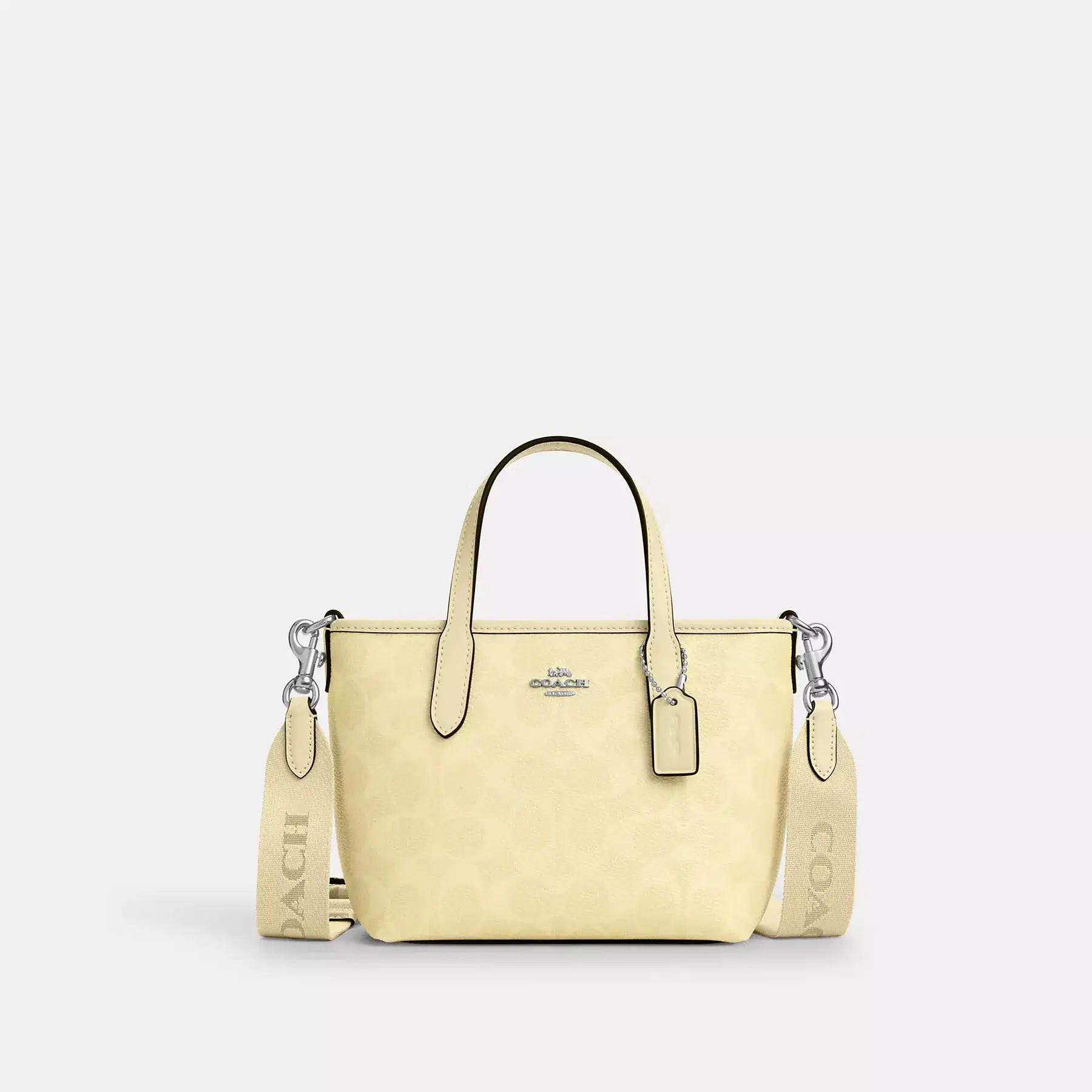 Coach Coach City Mini Tote Bag In Signature Canvas Hay Silver