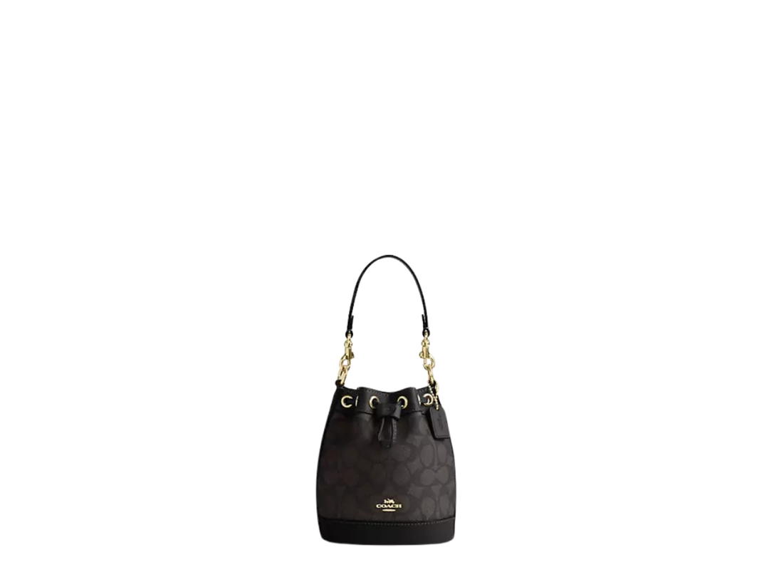 Coach Coach Mini Bucket Bag In Gold Hardware With Walnut Black