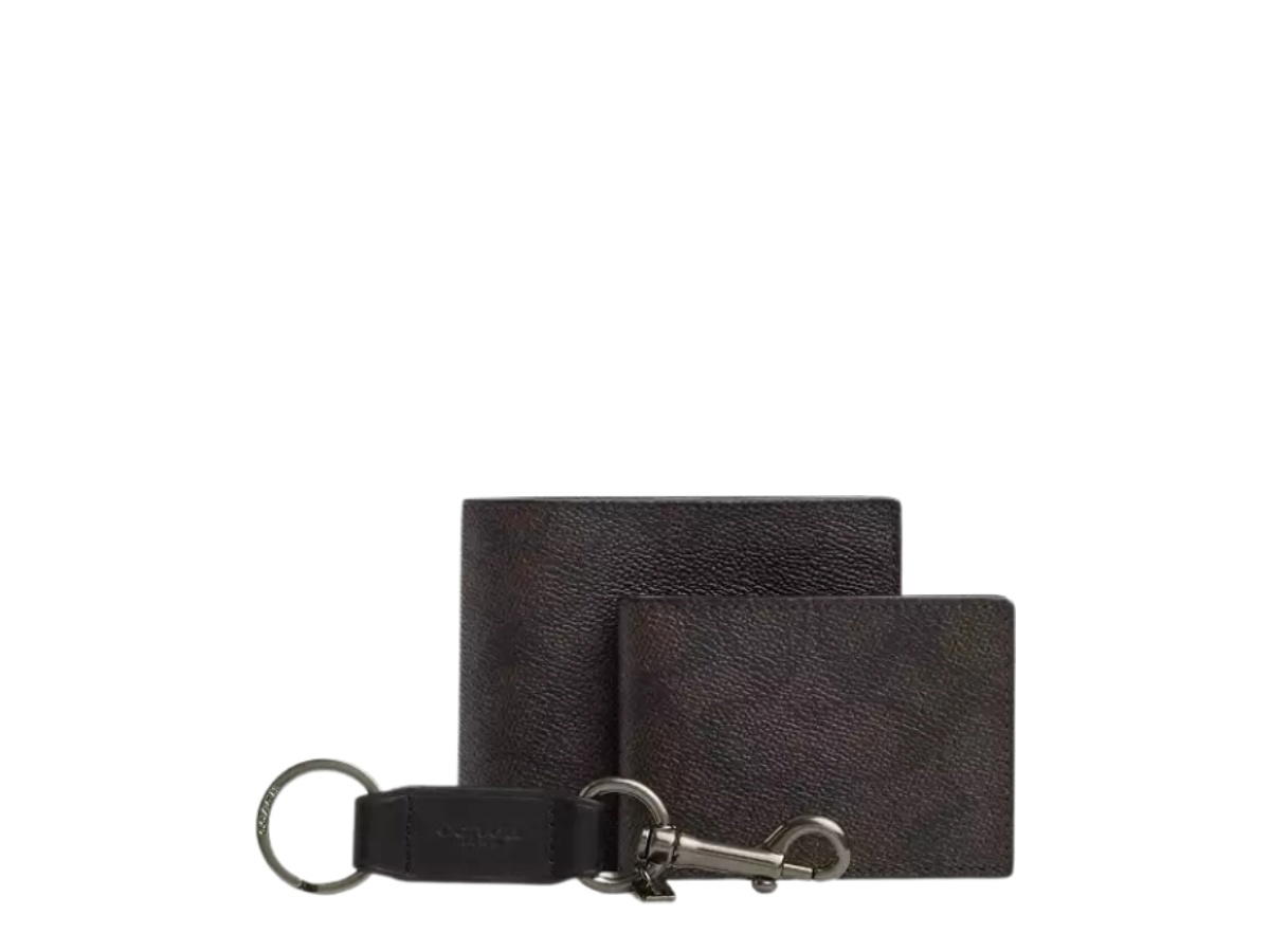 Coach Coach Boxed 3 In 1 Wallet Gift Set In Signature Canvas With Gunmetal Charcoal Black