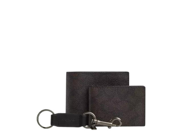 Coach Coach Boxed 3 In 1 Wallet Gift Set In Signature Canvas With Gunmetal Charcoal Black - view 1
