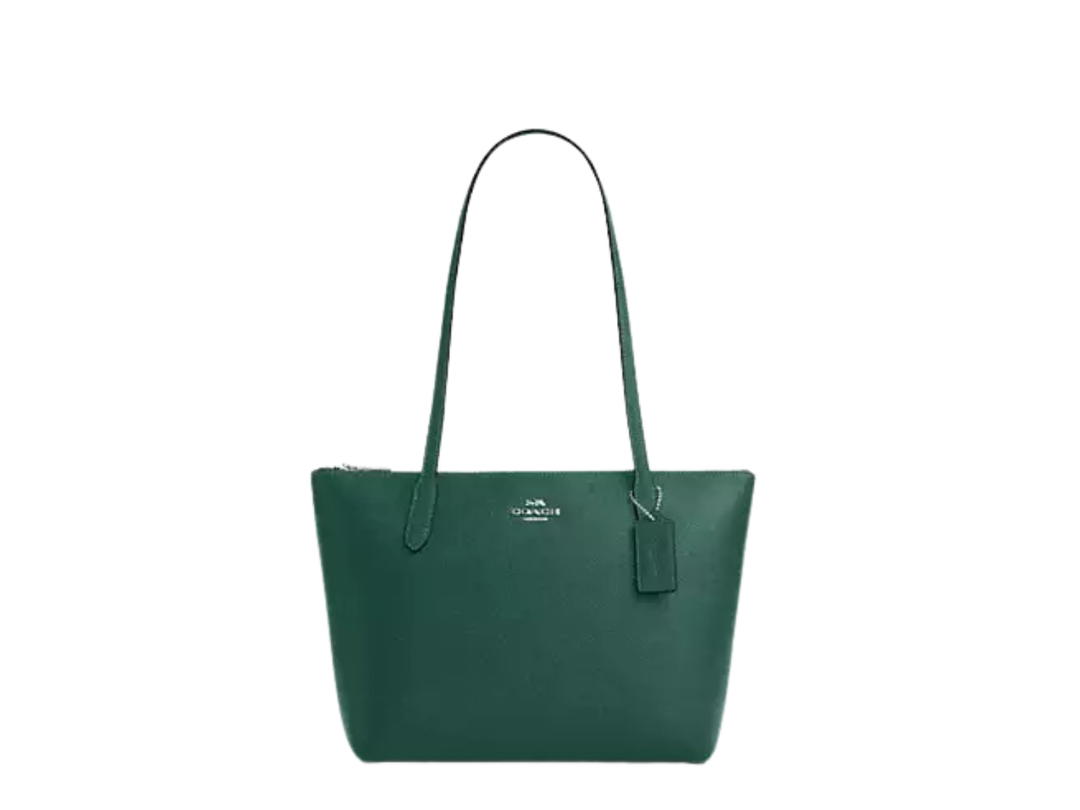 Coach Coach Fiona Zip Tote Bag In Shell partially Made With Recycled Leather Fiber Layer Silver Emerald Green