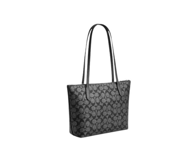 Coach Coach Fiona Zip Tote Bag In Signature Canvasand Metallic Smooth LeatherFabric lining Silver Gunmetal Multi - view 3