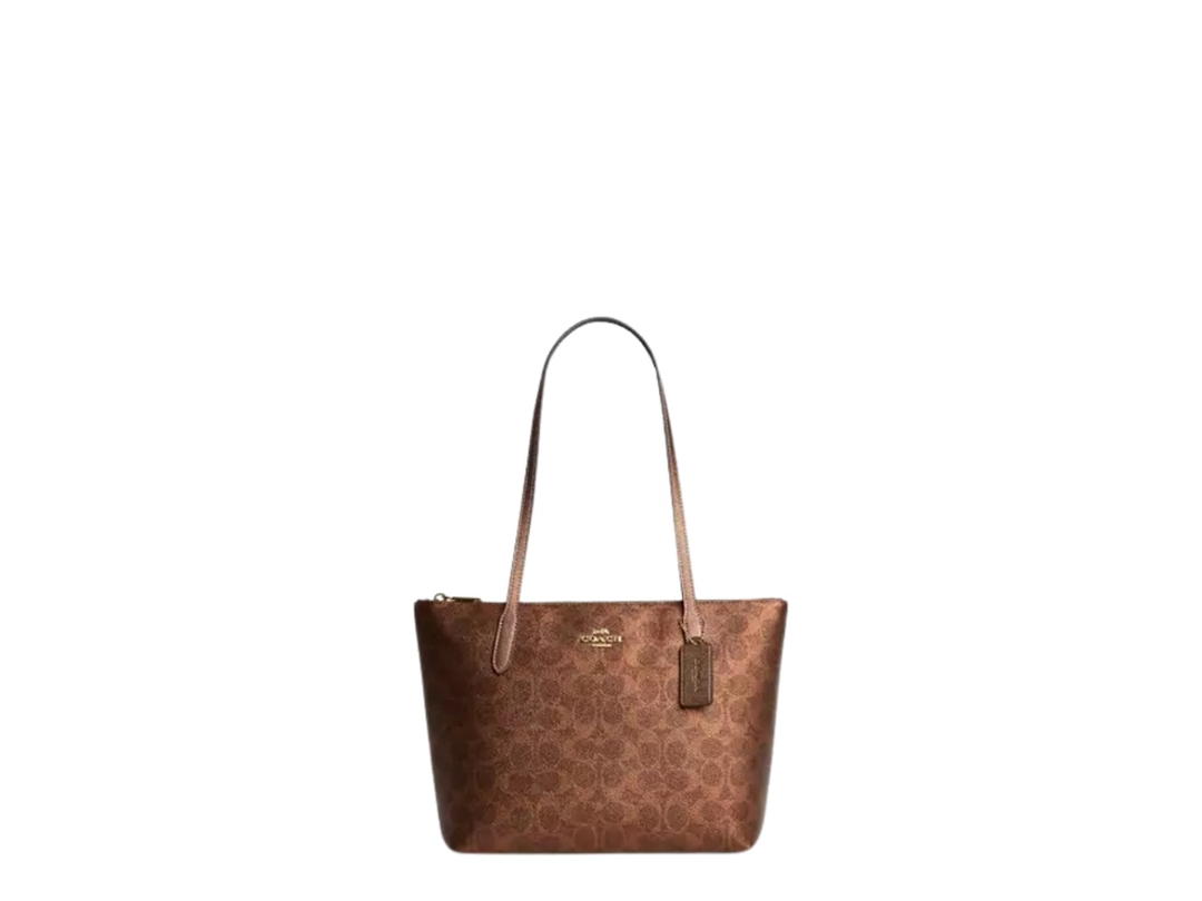 Coach Coach Fiona Zip Tote Bag In Signature Canvas Brown Copper