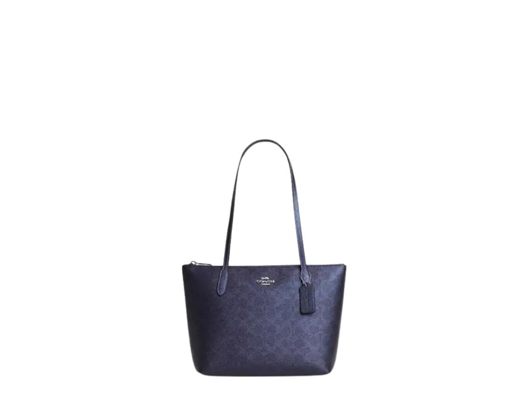 Coach Coach Fiona Zip Tote Bag In Signature Canvas Blue Navy