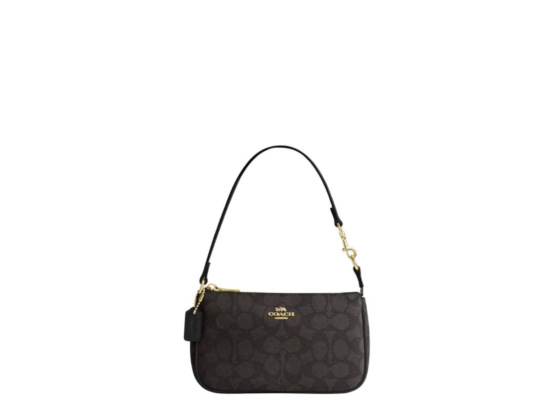 Coach Coach Nolita 19 In Signature Canvas With Gold Hardware Black Black Walnut Brown