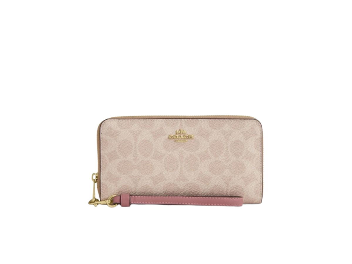 Coach Coach Long Zip Around Wallet In Signature Canvas Sand Peony