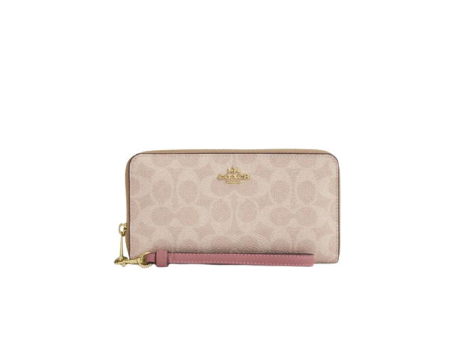 Coach Coach Long Zip Around Wallet In Signature Canvas Sand Peony - view 1