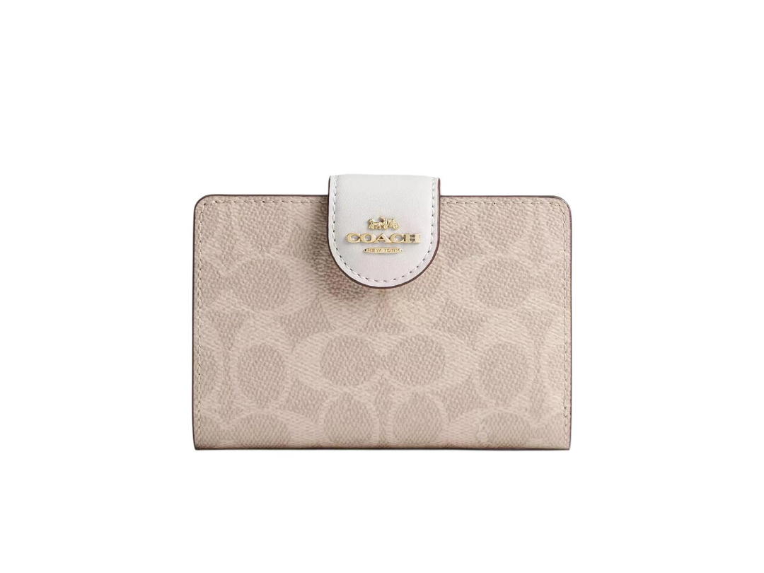 Coach Coach Medium Corner Zip Wallet In Signature Canvas Sand Chalk