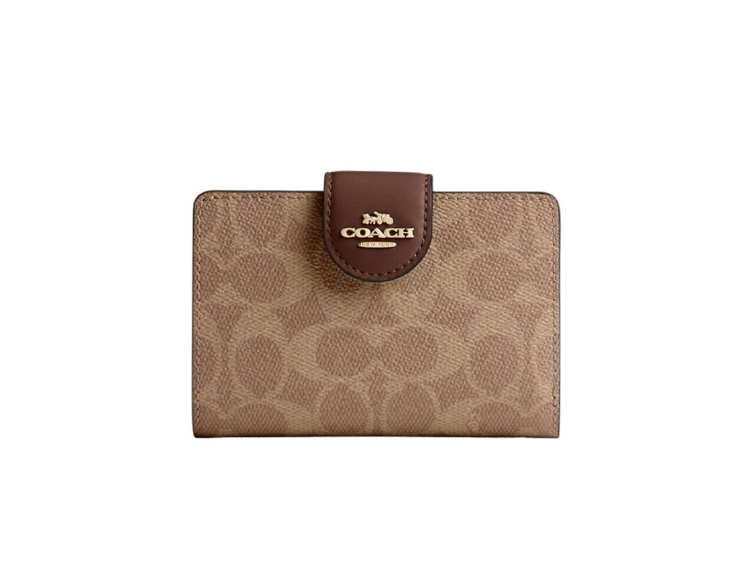 Coach Coach Medium Corner Zip Wallet In Signature Canvas Tan And Brown
