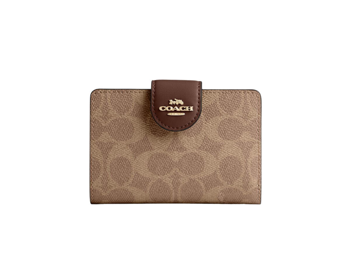Coach Coach Medium Corner Zip Wallet In Signature Canvas Tan And Brown