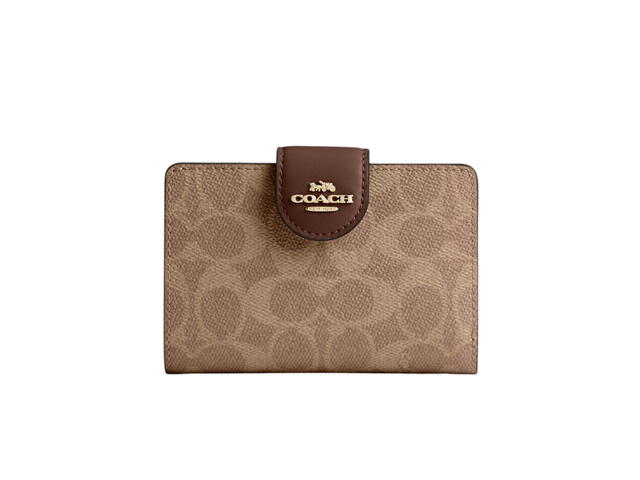 Coach Coach Medium Corner Zip Wallet In Signature Canvas Tan And Brown - view 1