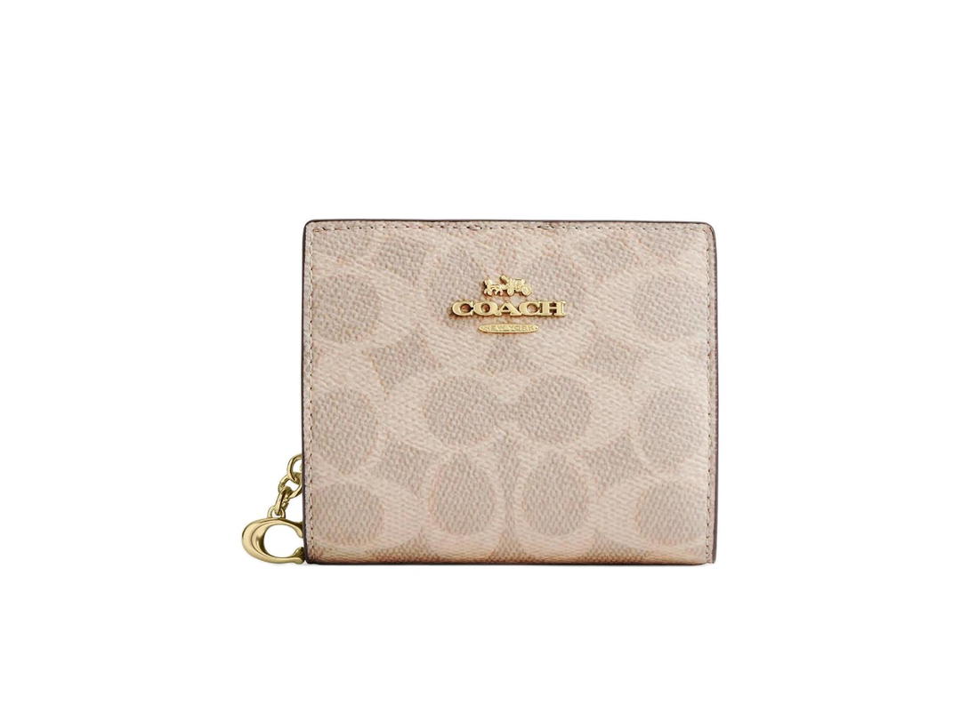 Coach Coach Snap Wallet In Signature Canvas With Gold Hardware Sand And Chalk
