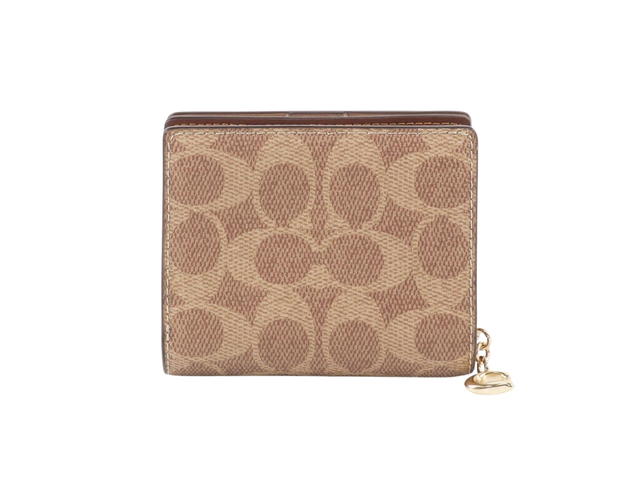 Coach Coach Snap Wallet In Signature Canvas With Gold Hardware Tan And Brown - view 2