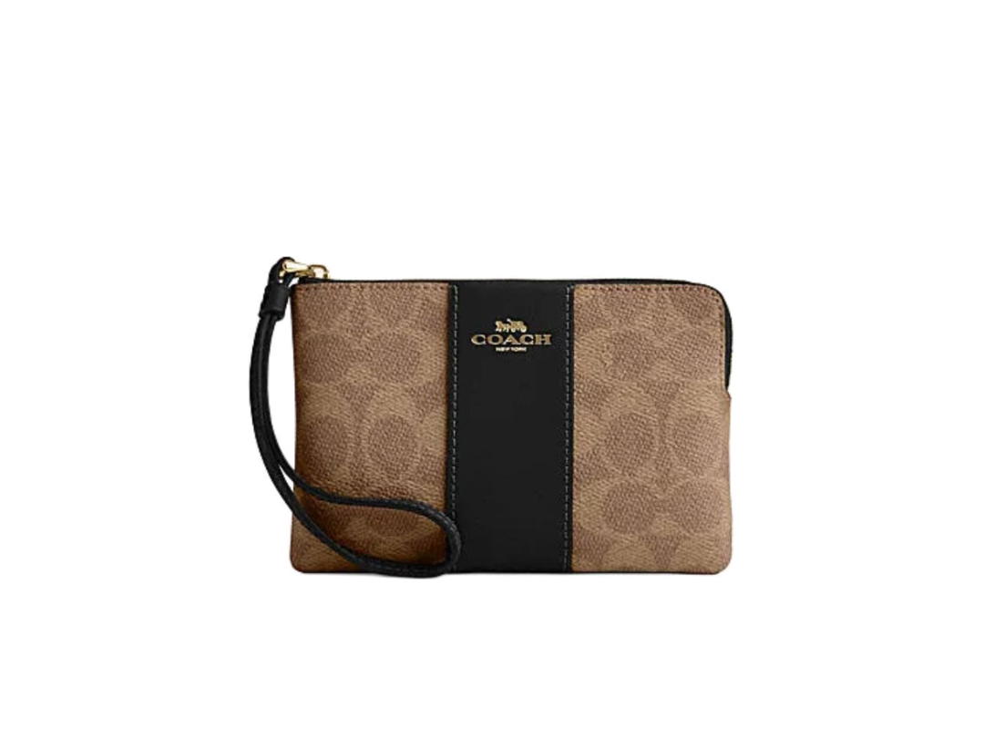 Coach Coach Corner Zip Wristlet In Signature Canvas With Stripe