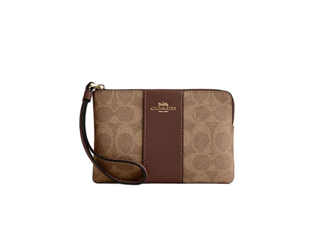 Coach Coach Corner Zip Wristlet In Signature Canvas With Stripe