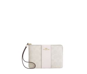 Buy Coach Corner Zip Wristlet In Signature Canvas With Stripe White Chalk at Sasom – Authentic and Ready to Ship