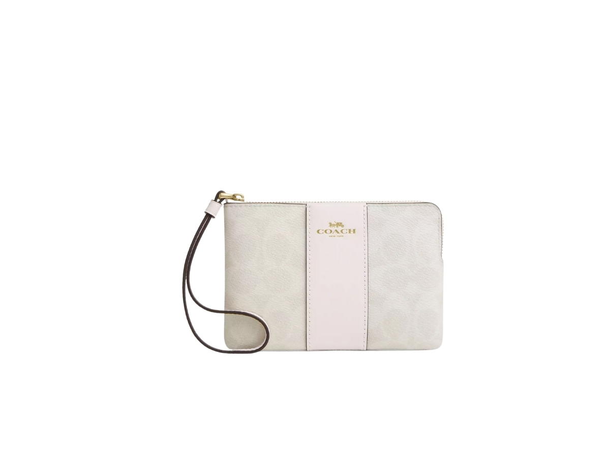 Coach Coach Corner Zip Wristlet In Signature Canvas With Stripe White Chalk