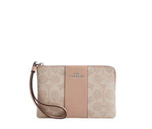 Buy Coach Corner Zip Artificial Leather Bonded Cow Split Leather Wrist Bags Clutches Small Size Women's Taupe at Sasom – Authentic and Ready to Ship