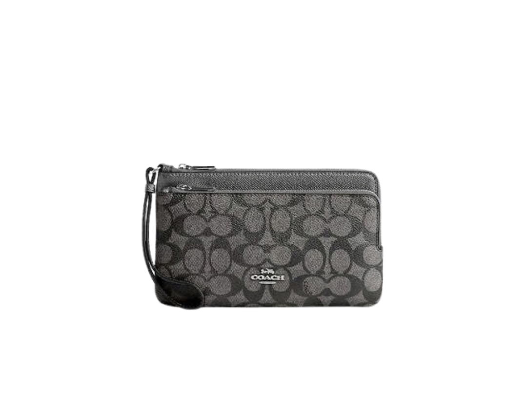 Coach Coach Double Zip Wallet In Signature Canvas Gunmetal