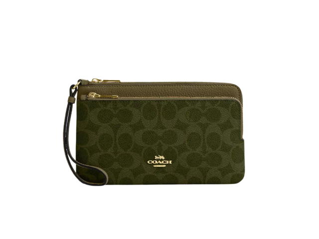 Coach Coach Double Zip Wallet In Signature Canvas Olive - view 1